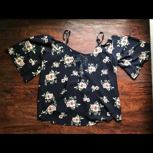 Navy Cold Shoulder Top